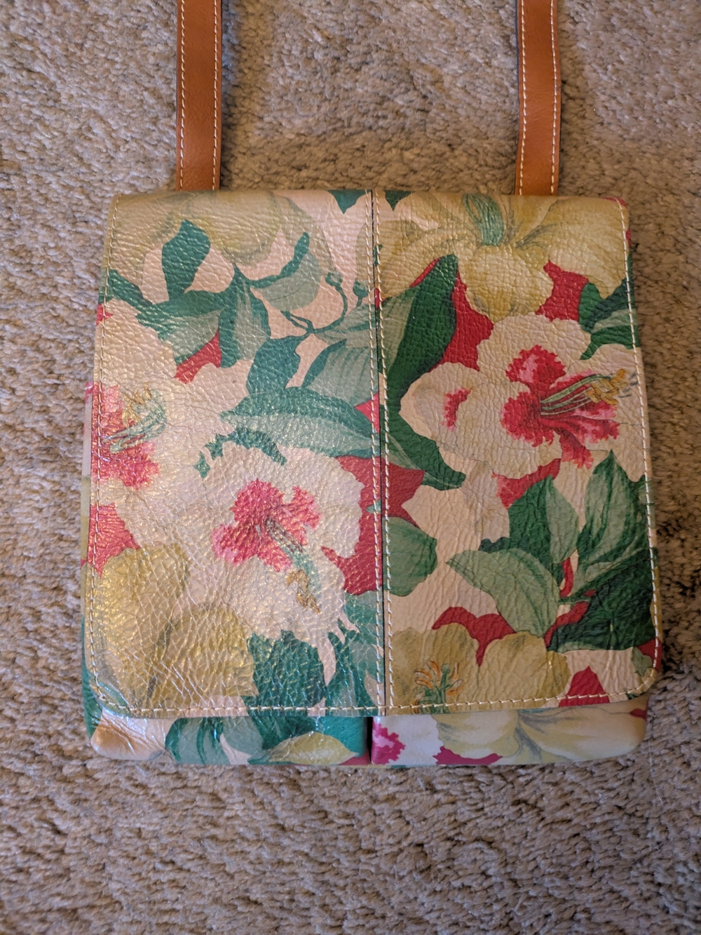 Patricia Nash Italian Leather Floral Tapestry Crossbody Bag